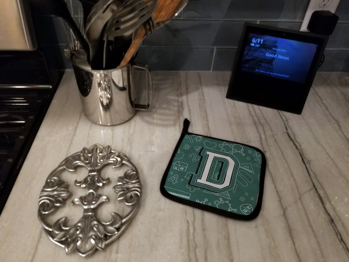 Letter D Back to School Initial Pot Holder Set of 2 Heat Resistant Quilted Hot Pads 7.5 x 7.5 Inch, Insulated Kitchen Trivets for Cooking & Baking