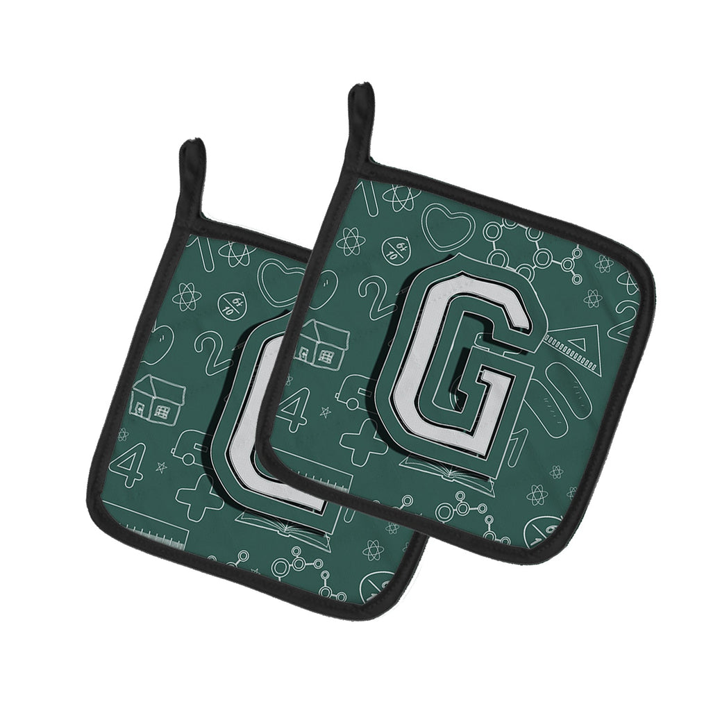 Letter G Back to School Initial Pot Holder Set of 2 Heat Resistant Quilted Hot Pads 7.5 x 7.5 Inch, Insulated Kitchen Trivets for Cooking & Baking