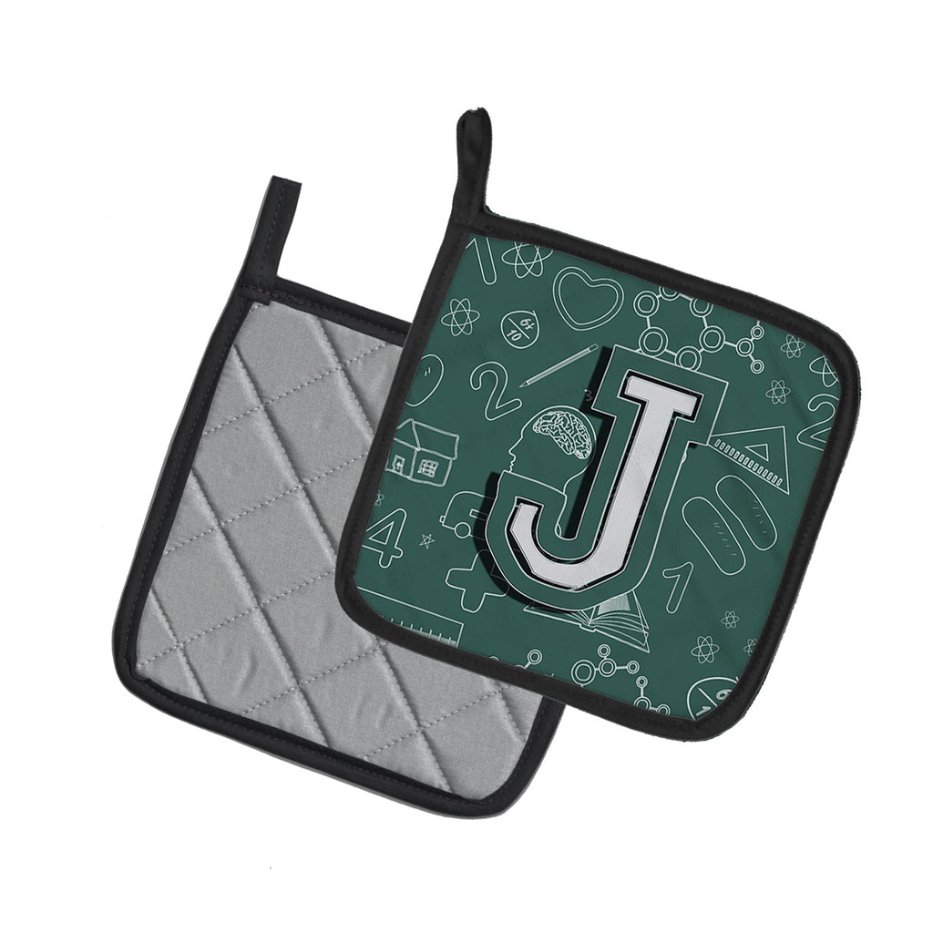Letter J Back to School Initial Pot Holder Set of 2 Heat Resistant Quilted Hot Pads 7.5 x 7.5 Inch, Insulated Kitchen Trivets for Cooking & Baking