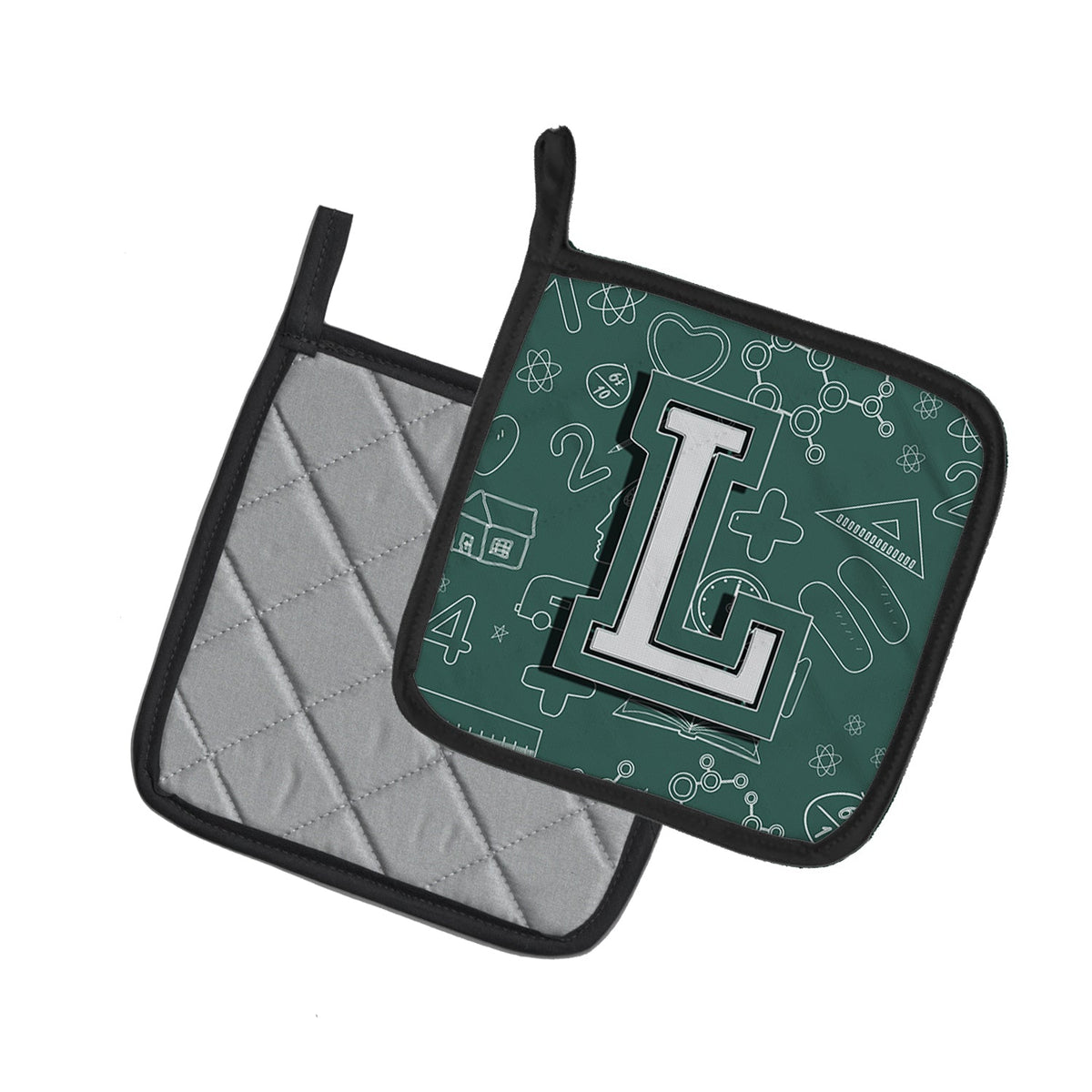 Letter L Back to School Initial Pot Holder Set of 2 Heat Resistant Quilted Hot Pads 7.5 x 7.5 Inch, Insulated Kitchen Trivets for Cooking & Baking