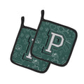 Letter P Back to School Initial Pot Holder Set of 2 Heat Resistant Quilted Hot Pads 7.5 x 7.5 Inch, Insulated Kitchen Trivets for Cooking & Baking