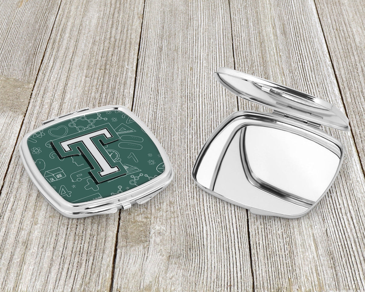 Letter T Back to School Initial Compact Mirror Decorative Travel Makeup Mirror for Women Girls Gifts Pocket Makeup Mirror Folding Handheld