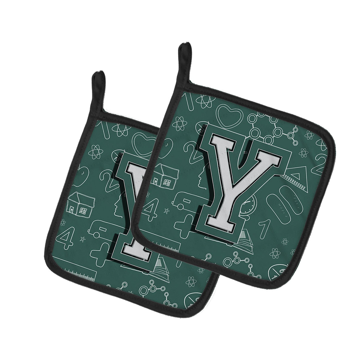 Letter Y Back to School Initial Pot Holder Set of 2 Heat Resistant Quilted Hot Pads 7.5 x 7.5 Inch, Insulated Kitchen Trivets for Cooking & Baking