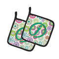 Letter J Flowers Pink Teal Green Initial Pot Holder Set of 2 Heat Resistant Quilted Hot Pads 7.5 x 7.5 Inch, Insulated Kitchen Trivets for Cooking & Baking