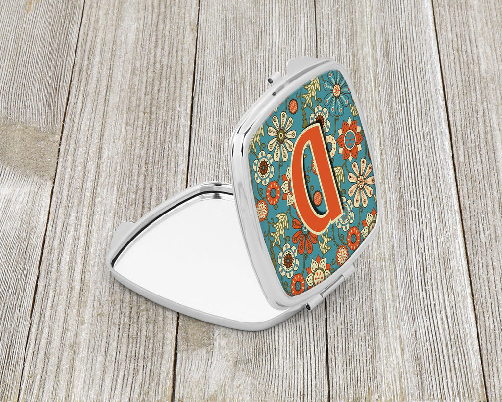 Letter D Flowers Retro Blue Compact Mirror Decorative Travel Makeup Mirror for Women Girls Gifts Pocket Makeup Mirror Folding Handheld