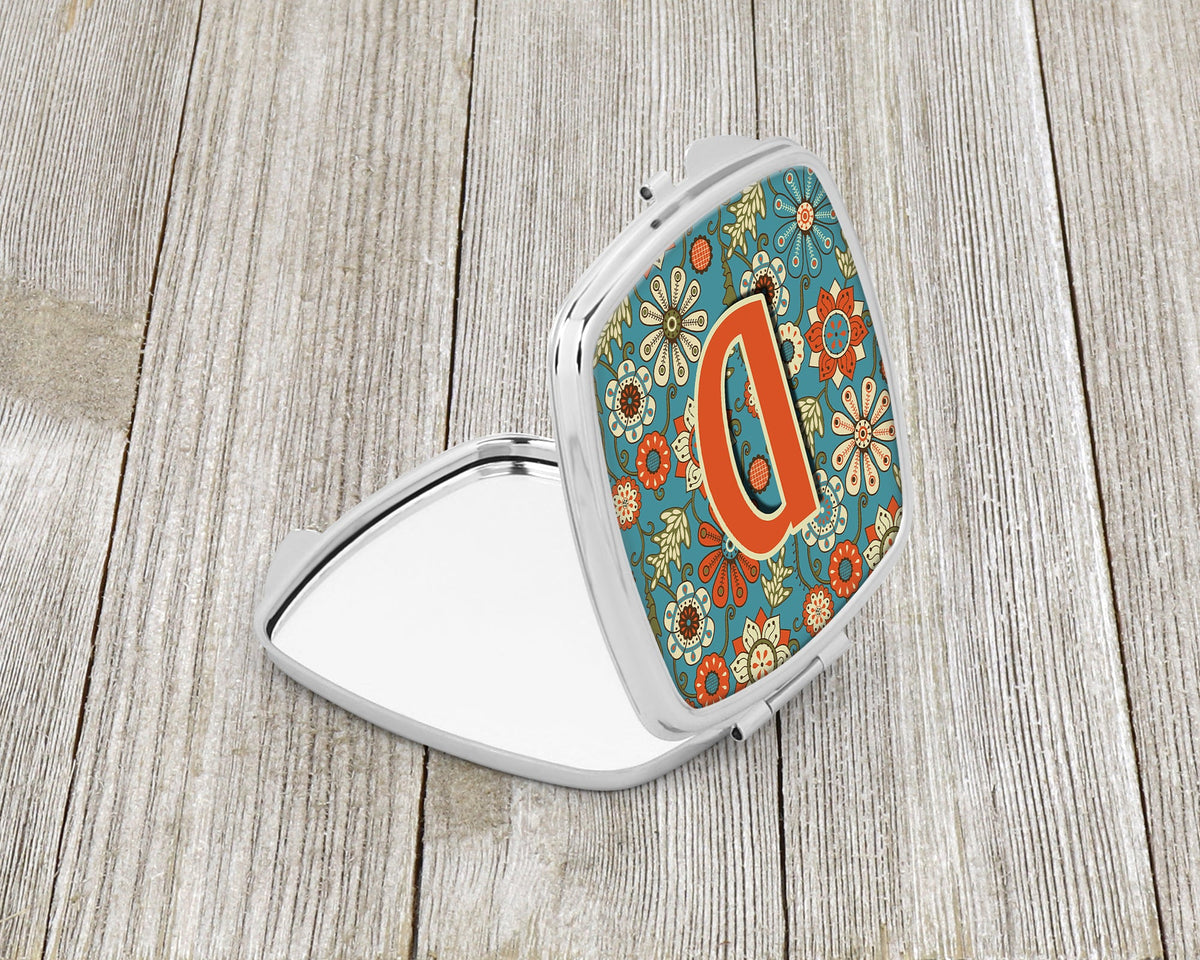 Letter D Flowers Retro Blue Compact Mirror Decorative Travel Makeup Mirror for Women Girls Gifts Pocket Makeup Mirror Folding Handheld