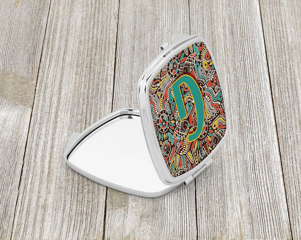 Letter G Retro Tribal Alphabet Initial Compact Mirror Decorative Travel Makeup Mirror for Women Girls Gifts Pocket Makeup Mirror Folding Handheld
