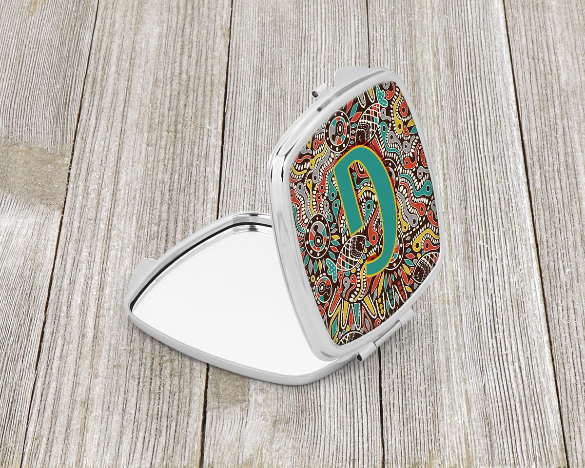 Letter G Retro Tribal Alphabet Initial Compact Mirror Decorative Travel Makeup Mirror for Women Girls Gifts Pocket Makeup Mirror Folding Handheld