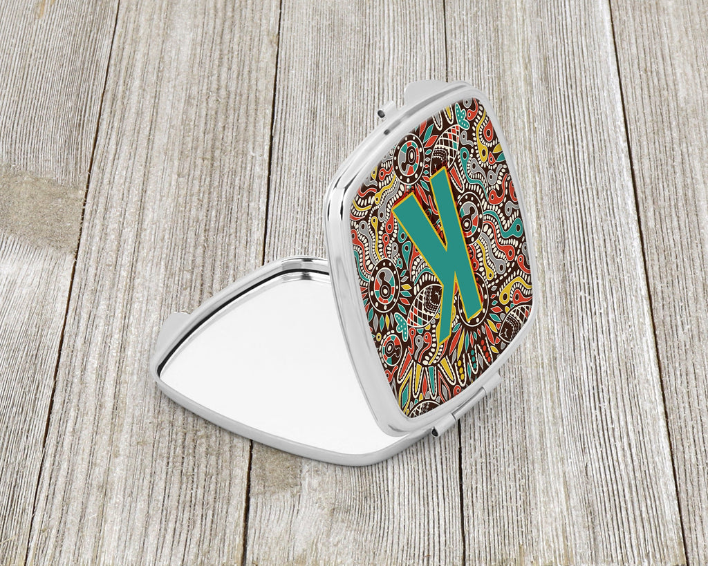 Letter K Retro Tribal Alphabet Initial Compact Mirror Decorative Travel Makeup Mirror for Women Girls Gifts Pocket Makeup Mirror Folding Handheld