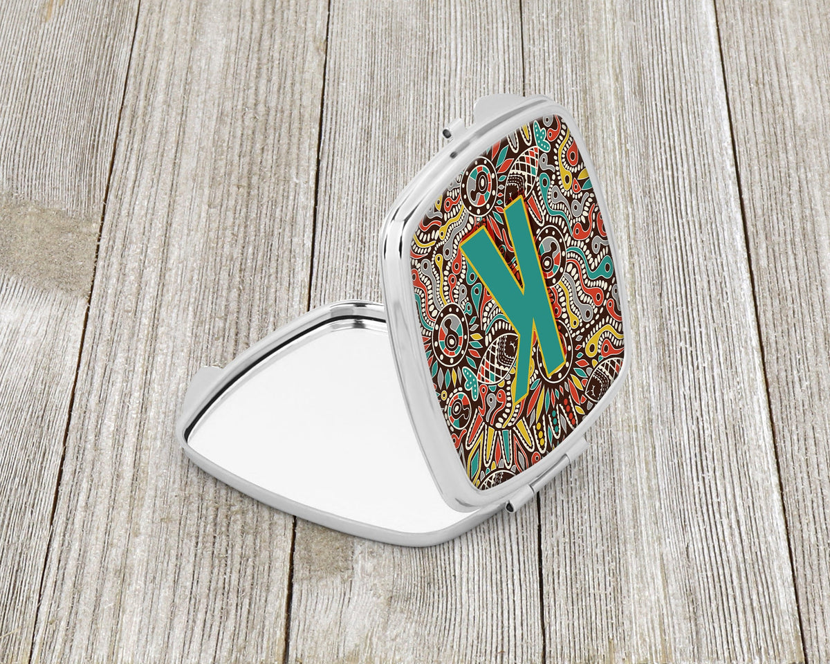Letter K Retro Tribal Alphabet Initial Compact Mirror Decorative Travel Makeup Mirror for Women Girls Gifts Pocket Makeup Mirror Folding Handheld
