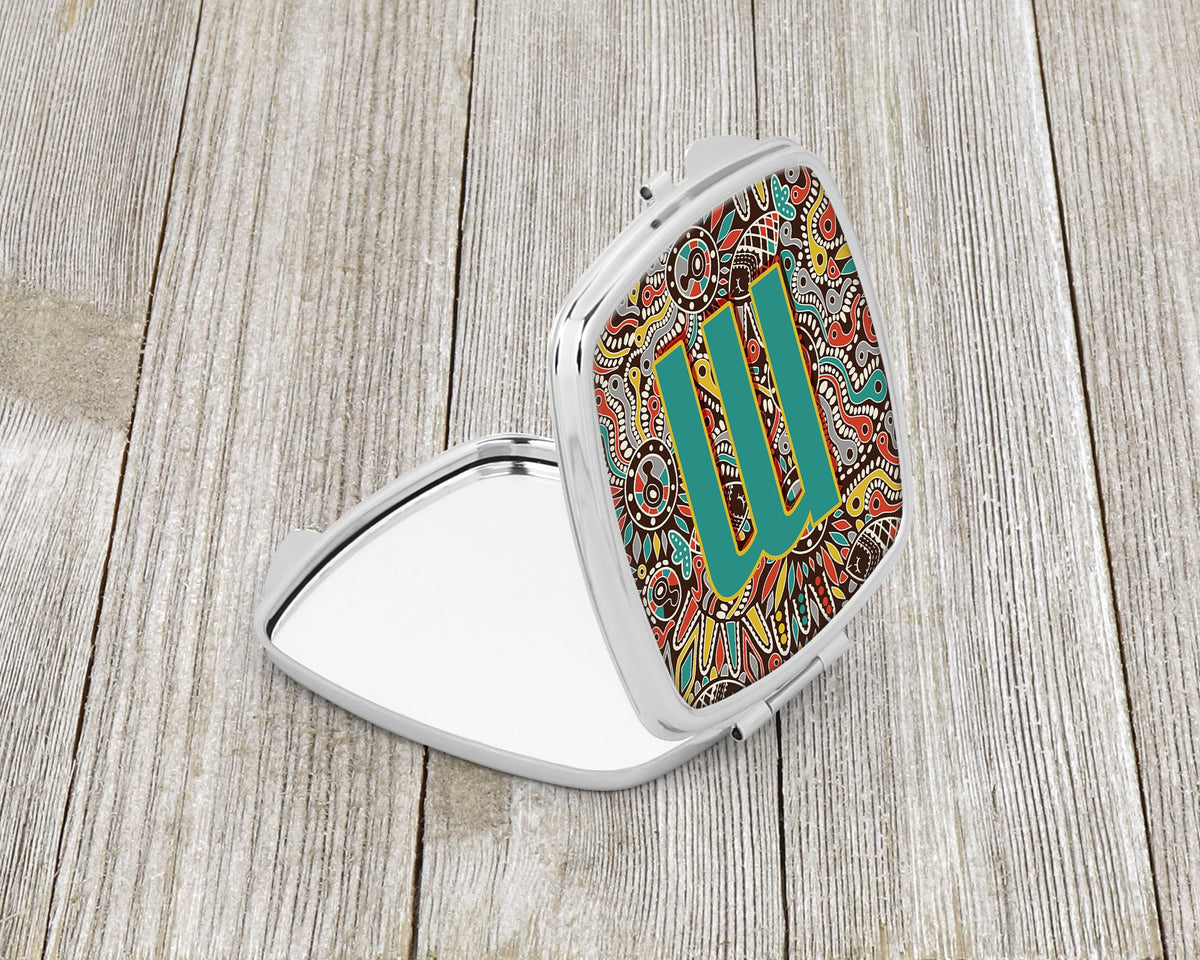 Letter M Retro Tribal Alphabet Initial Compact Mirror Decorative Travel Makeup Mirror for Women Girls Gifts Pocket Makeup Mirror Folding Handheld
