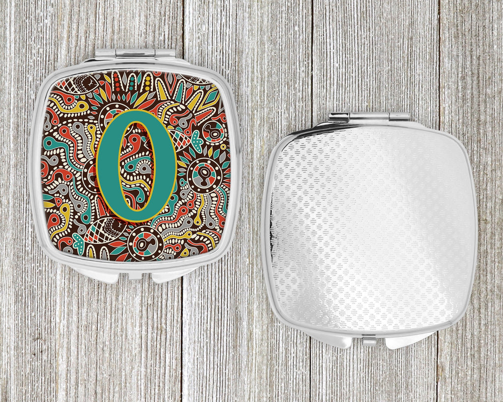 Letter O Retro Tribal Alphabet Initial Compact Mirror Decorative Travel Makeup Mirror for Women Girls Gifts Pocket Makeup Mirror Folding Handheld