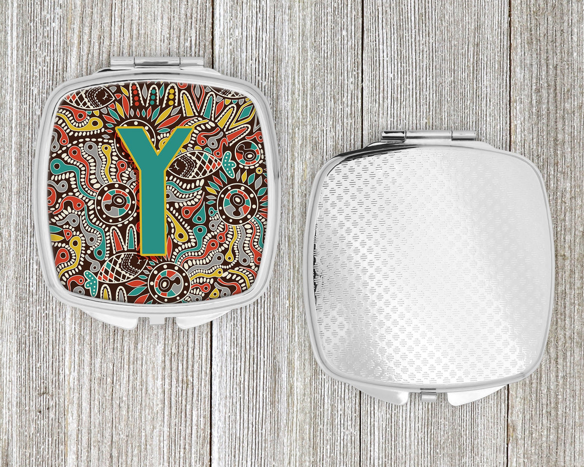 Letter Y Retro Tribal Alphabet Initial Compact Mirror Decorative Travel Makeup Mirror for Women Girls Gifts Pocket Makeup Mirror Folding Handheld