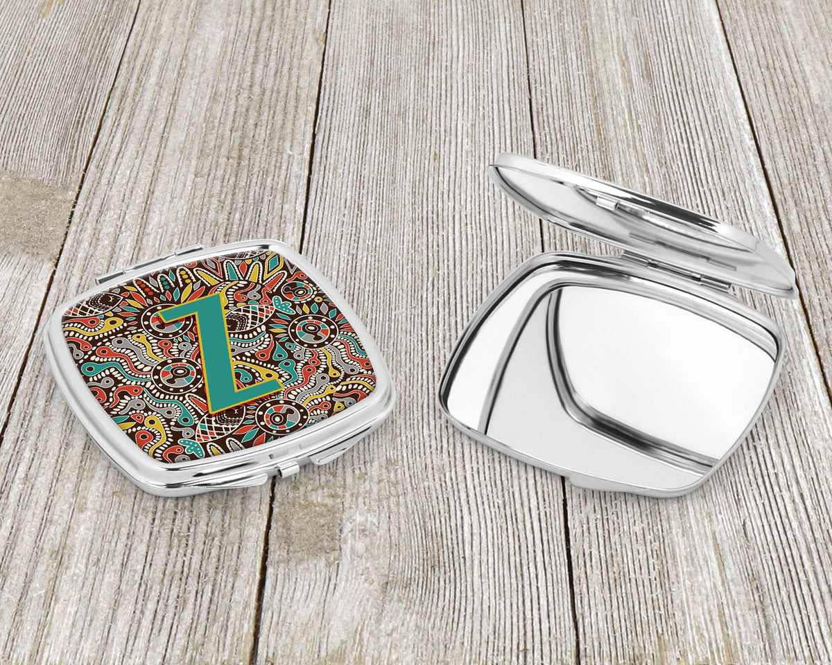 Letter Z Retro Tribal Alphabet Initial Compact Mirror Decorative Travel Makeup Mirror for Women Girls Gifts Pocket Makeup Mirror Folding Handheld