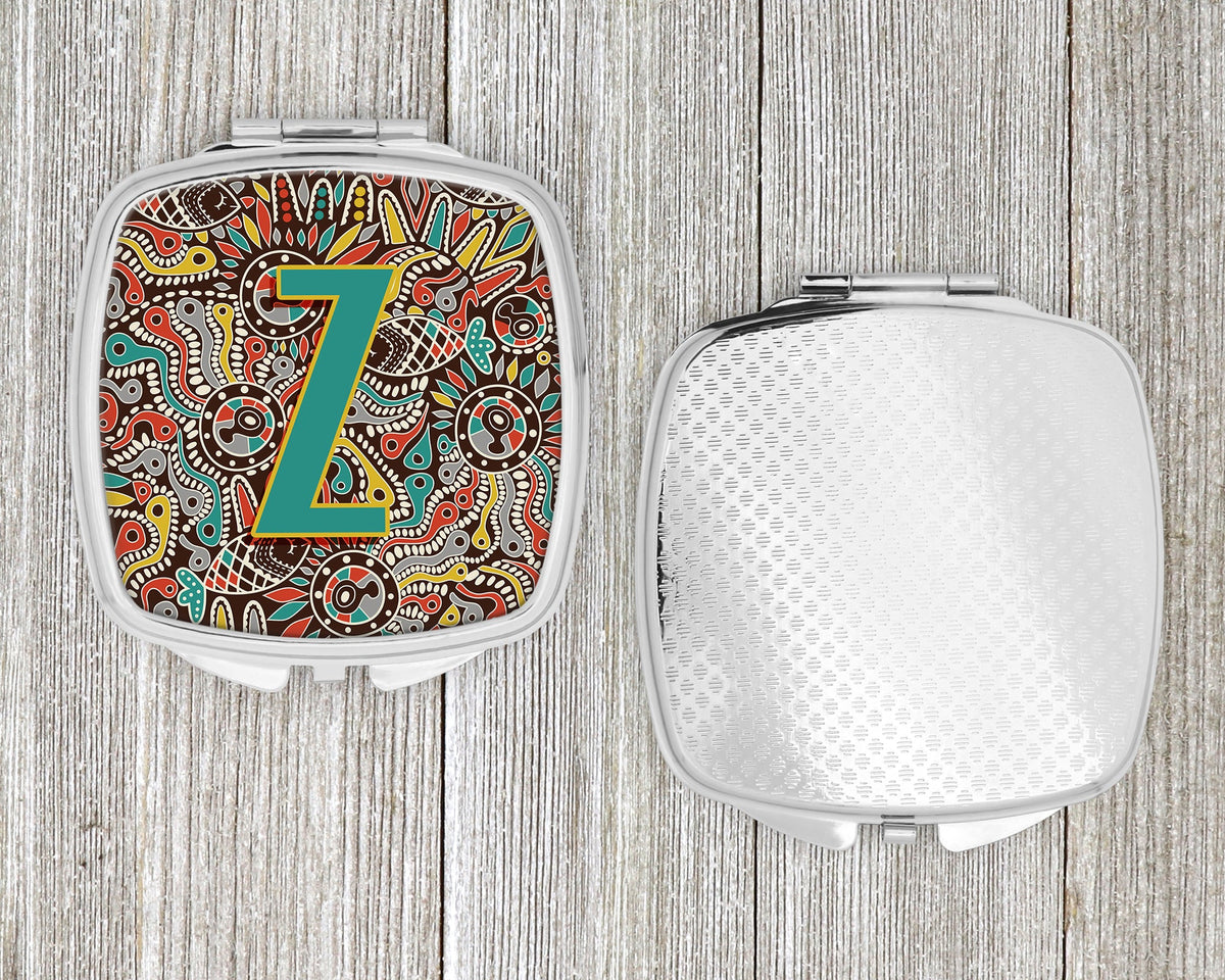 Letter Z Retro Tribal Alphabet Initial Compact Mirror Decorative Travel Makeup Mirror for Women Girls Gifts Pocket Makeup Mirror Folding Handheld