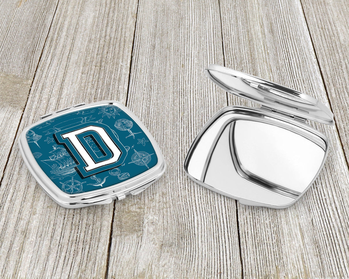 Letter D Sea Doodles Initial Alphabet Compact Mirror Decorative Travel Makeup Mirror for Women Girls Gifts Pocket Makeup Mirror Folding Handheld