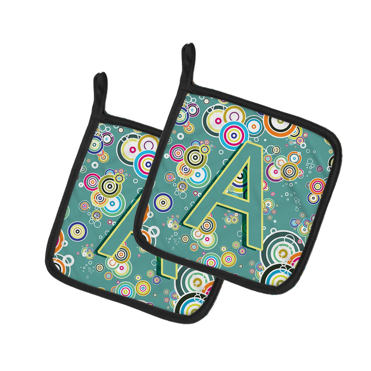 Letter A Circle Circle Teal Initial Alphabet Pot Holder Set of 2 Heat Resistant Quilted Hot Pads 7.5 x 7.5 Inch, Insulated Kitchen Trivets for Cooking & Baking