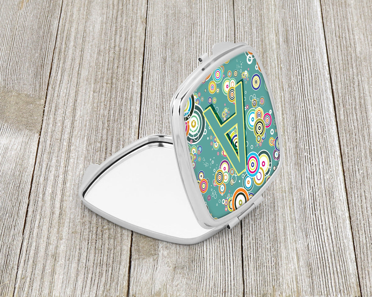Letter A Circle Circle Teal Initial Alphabet Compact Mirror Decorative Travel Makeup Mirror for Women Girls Gifts Pocket Makeup Mirror Folding Handheld
