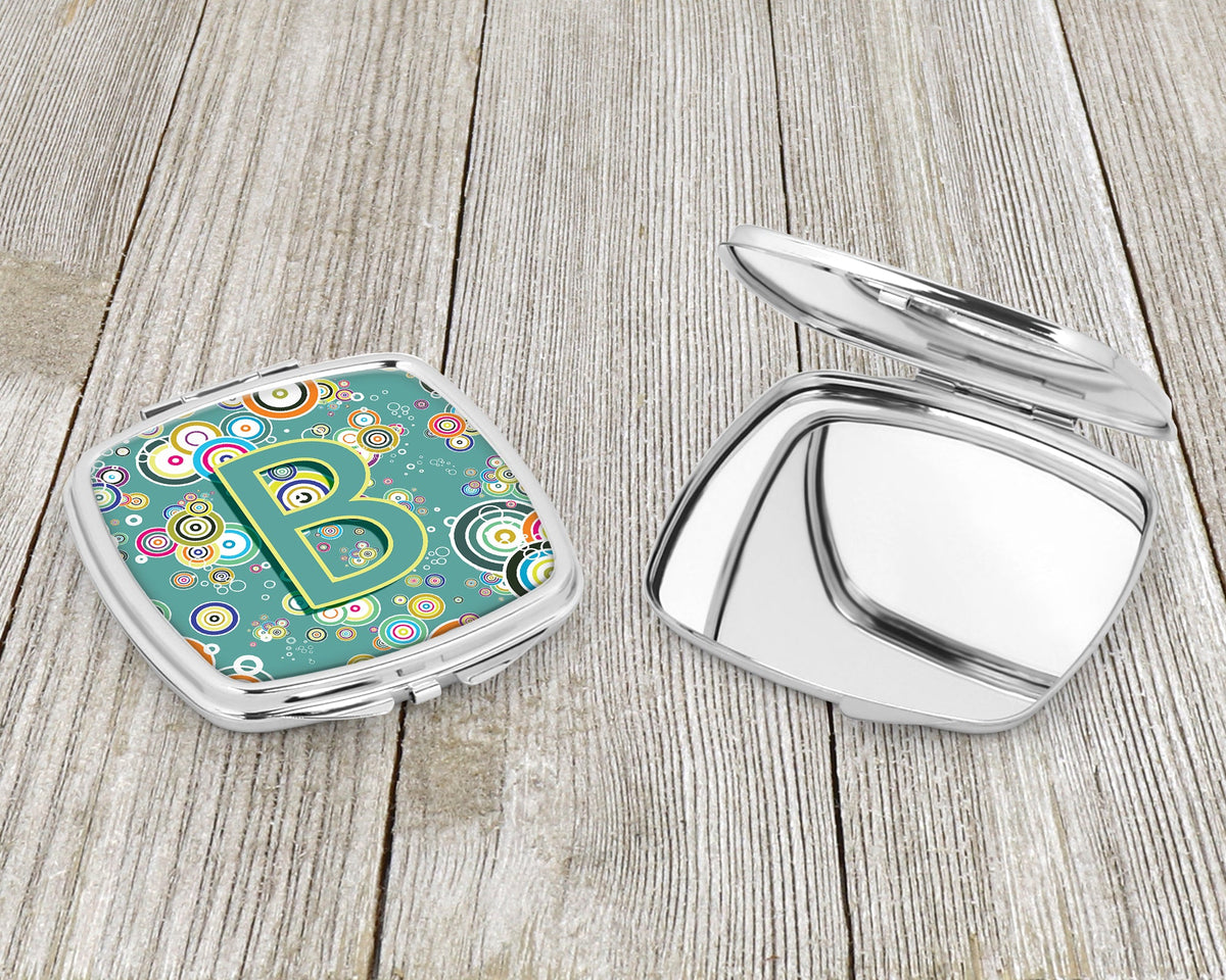 Letter B Circle Circle Teal Initial Alphabet Compact Mirror Decorative Travel Makeup Mirror for Women Girls Gifts Pocket Makeup Mirror Folding Handheld