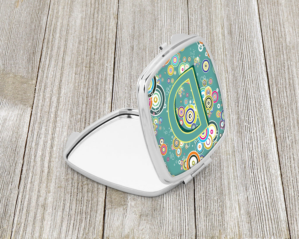 Letter D Circle Circle Teal Initial Alphabet Compact Mirror Decorative Travel Makeup Mirror for Women Girls Gifts Pocket Makeup Mirror Folding Handheld
