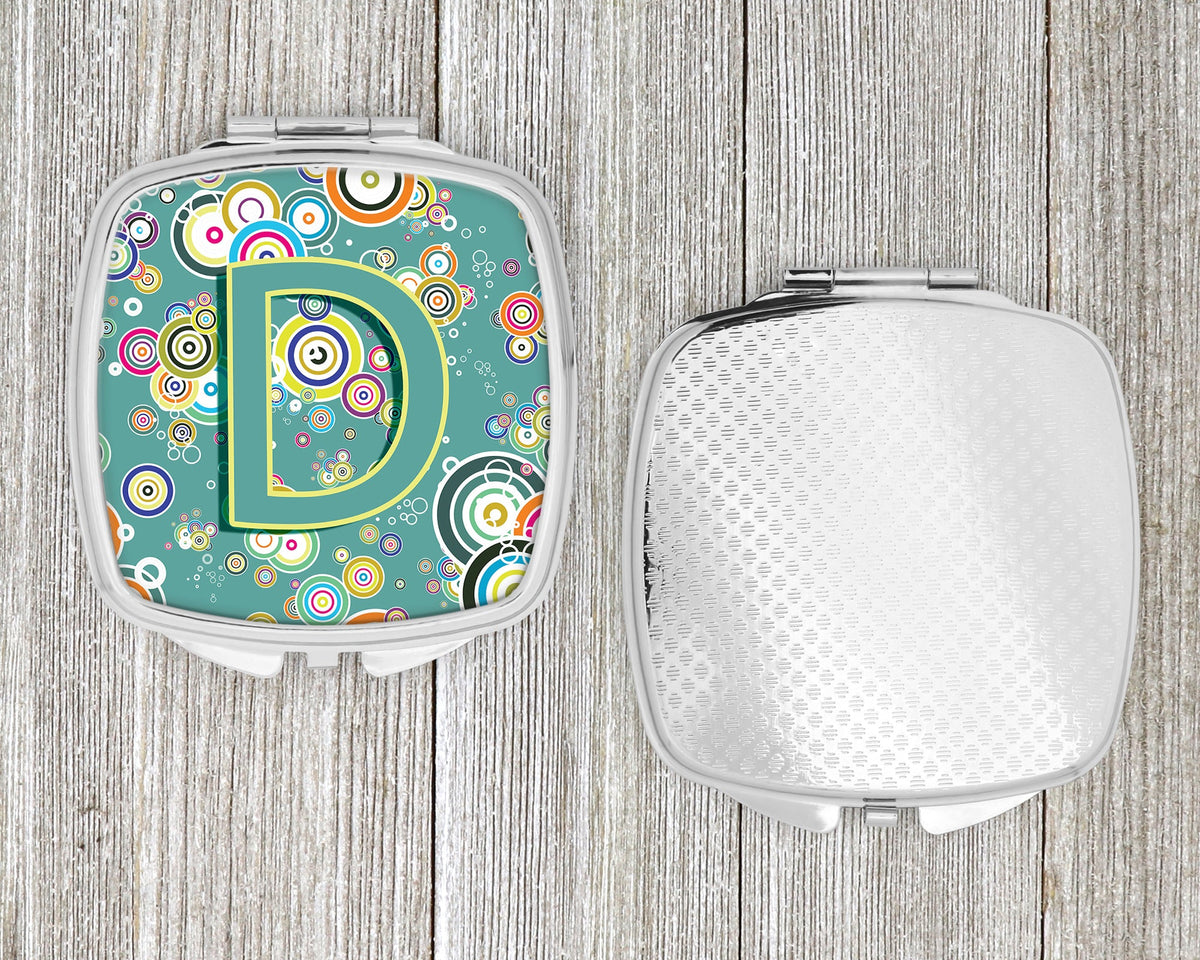 Letter D Circle Circle Teal Initial Alphabet Compact Mirror Decorative Travel Makeup Mirror for Women Girls Gifts Pocket Makeup Mirror Folding Handheld