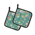 Letter F Circle Circle Teal Initial Alphabet Pot Holder Set of 2 Heat Resistant Quilted Hot Pads 7.5 x 7.5 Inch, Insulated Kitchen Trivets for Cooking & Baking