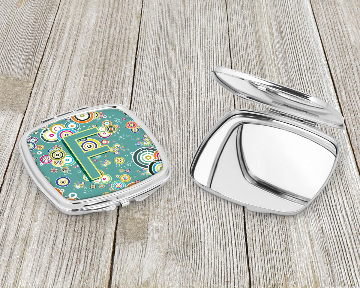 Letter F Circle Circle Teal Initial Alphabet Compact Mirror Decorative Travel Makeup Mirror for Women Girls Gifts Pocket Makeup Mirror Folding Handheld