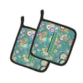 Letter I Circle Circle Teal Initial Alphabet Pot Holder Set of 2 Heat Resistant Quilted Hot Pads 7.5 x 7.5 Inch, Insulated Kitchen Trivets for Cooking & Baking