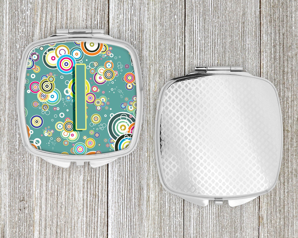 Letter I Circle Circle Teal Initial Alphabet Compact Mirror Decorative Travel Makeup Mirror for Women Girls Gifts Pocket Makeup Mirror Folding Handheld