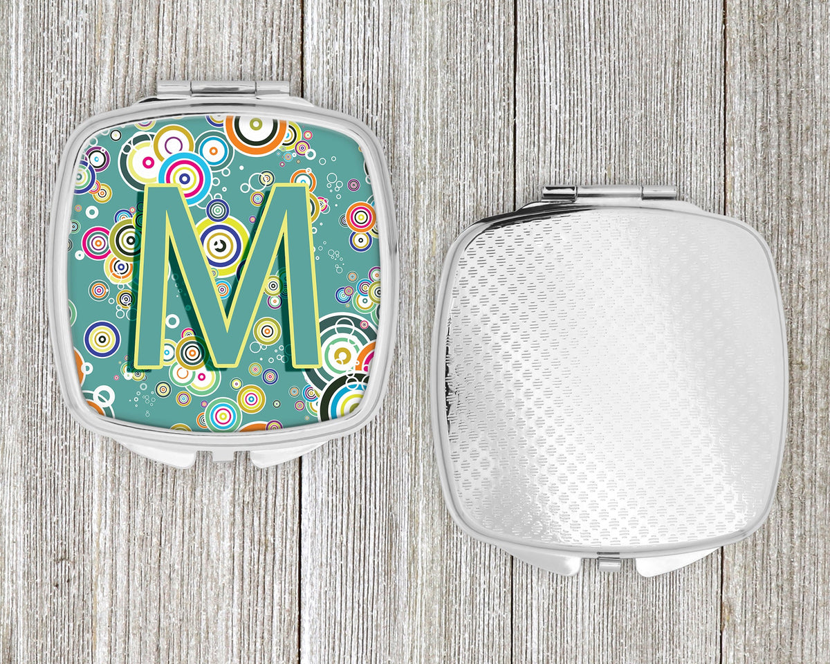 Letter M Circle Circle Teal Initial Alphabet Compact Mirror Decorative Travel Makeup Mirror for Women Girls Gifts Pocket Makeup Mirror Folding Handheld