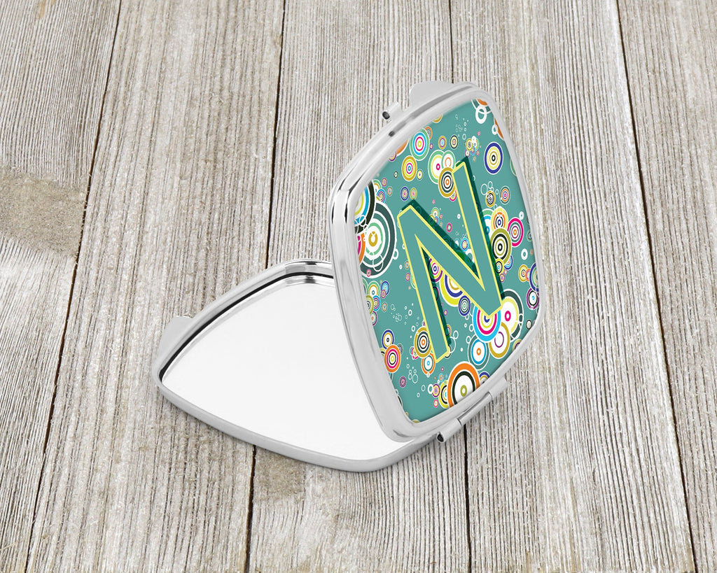 Letter N Circle Circle Teal Initial Alphabet Compact Mirror Decorative Travel Makeup Mirror for Women Girls Gifts Pocket Makeup Mirror Folding Handheld