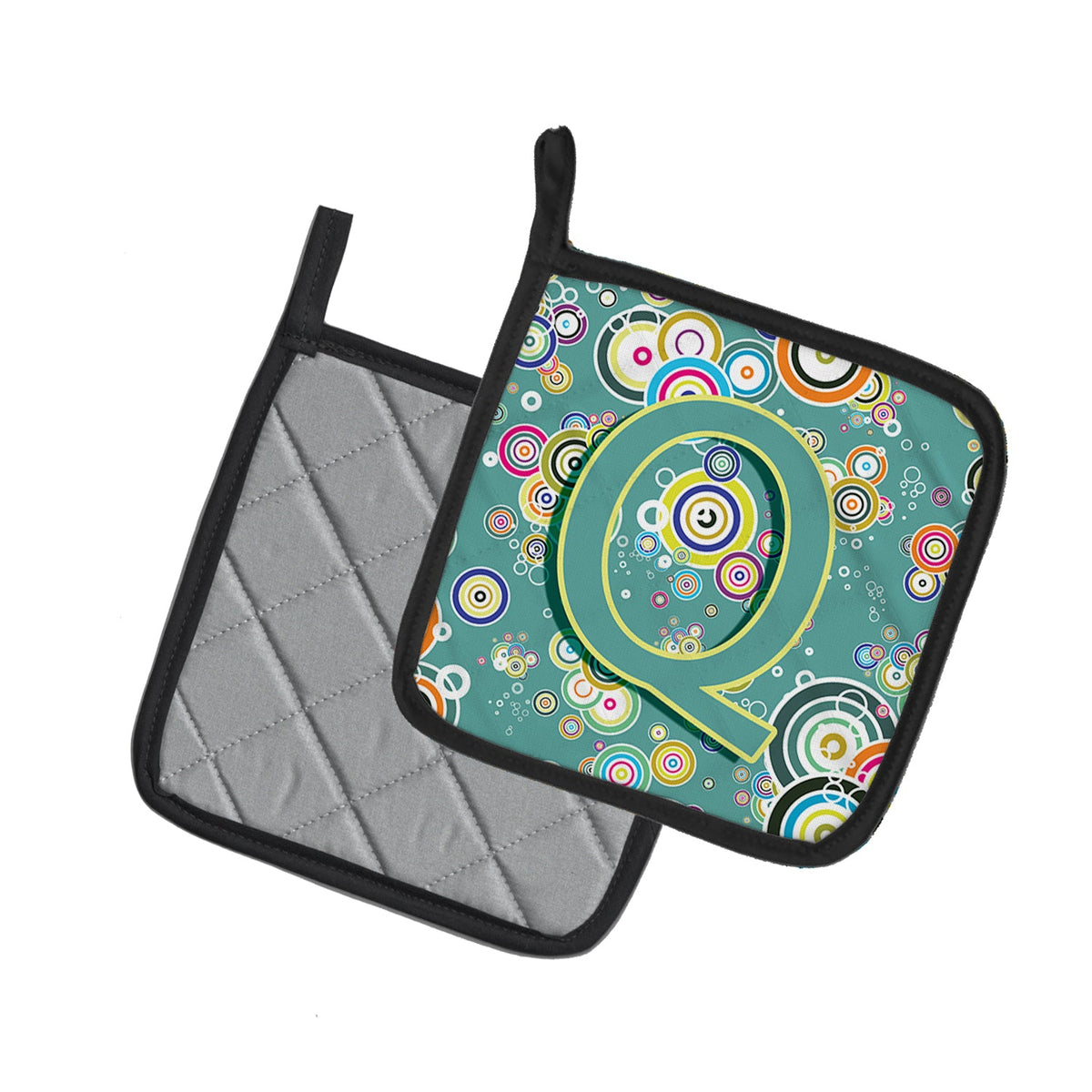 Letter Q Circle Circle Teal Initial Alphabet Pot Holder Set of 2 Heat Resistant Quilted Hot Pads 7.5 x 7.5 Inch, Insulated Kitchen Trivets for Cooking & Baking