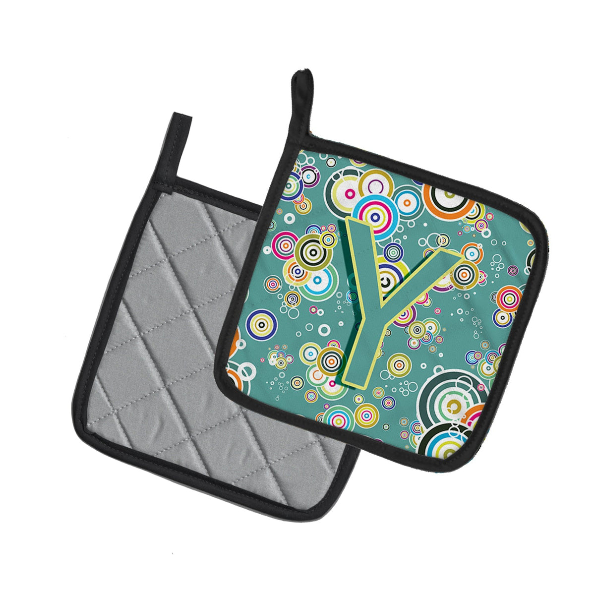 Letter Y Circle Circle Teal Initial Alphabet Pot Holder Set of 2 Heat Resistant Quilted Hot Pads 7.5 x 7.5 Inch, Insulated Kitchen Trivets for Cooking & Baking