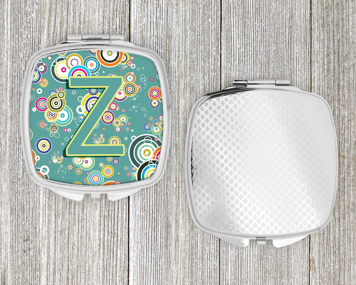 Letter Z Circle Circle Teal Initial Alphabet Compact Mirror Decorative Travel Makeup Mirror for Women Girls Gifts Pocket Makeup Mirror Folding Handheld