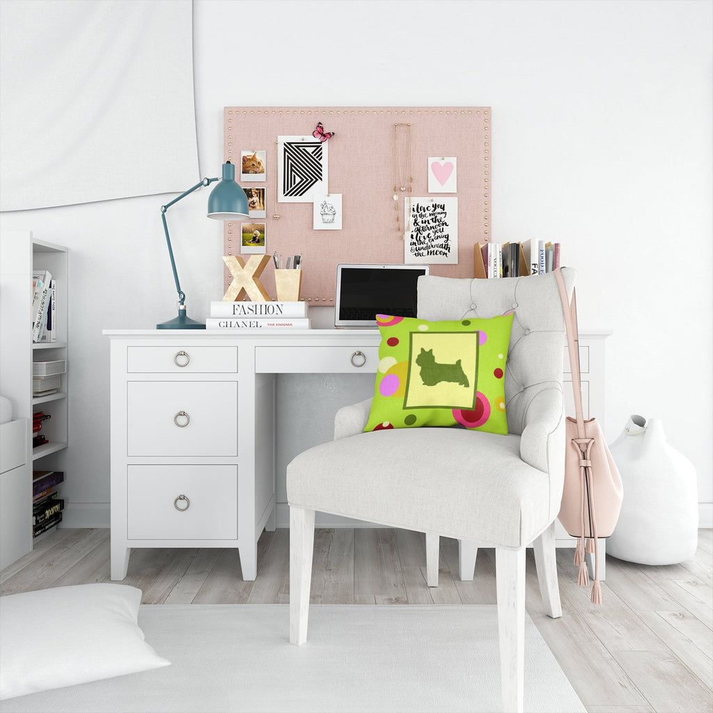 Silky Terrier Decorative Throw Pillow 14x14 Indoor Outdoor Accent Cushion, Fabric Cover with Insert for Sofa, Bed, Porch & Living Room
