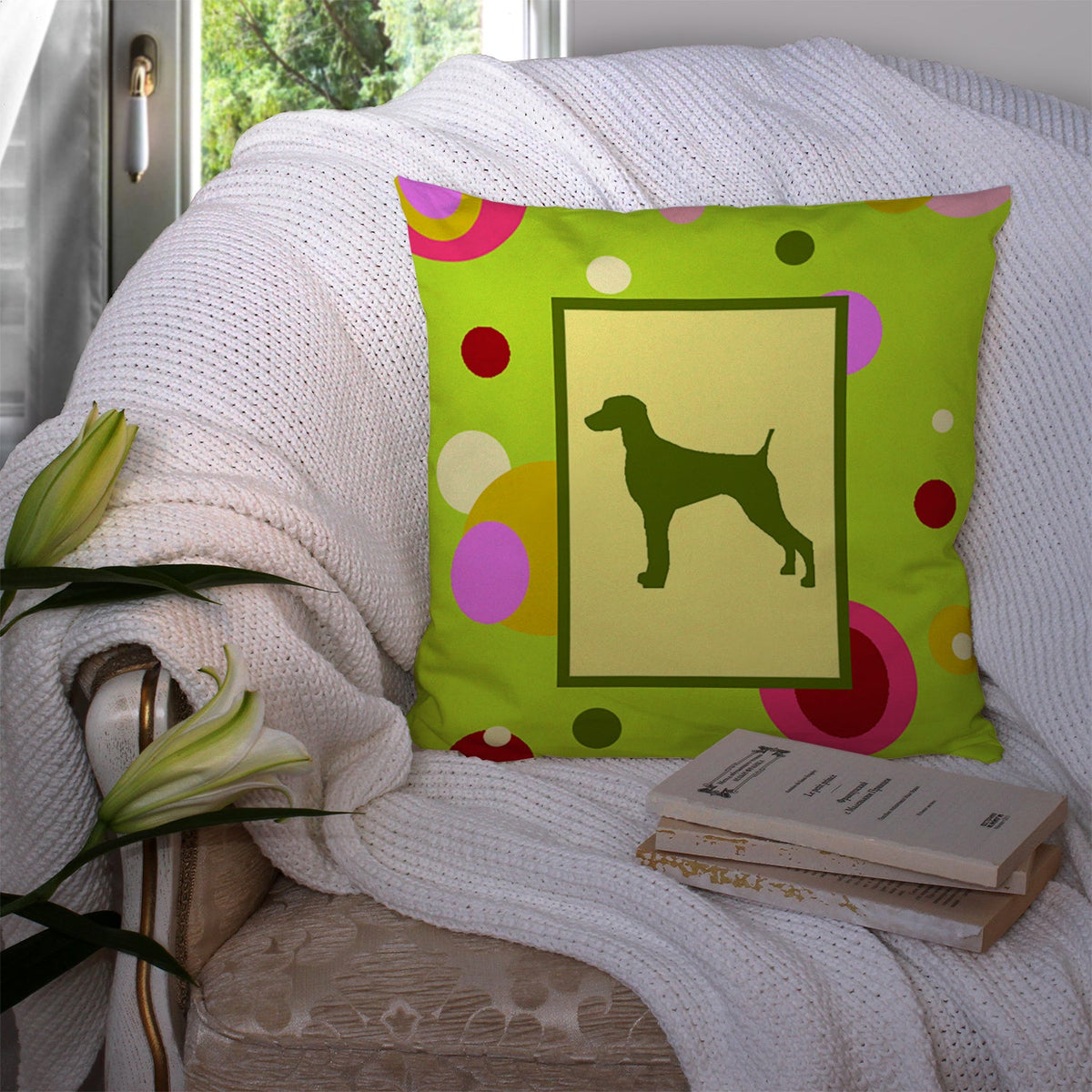 Weimaraner Decorative Throw Pillow 14x14 Indoor Outdoor Accent Cushion, Fabric Cover with Insert for Sofa, Bed, Porch & Living Room