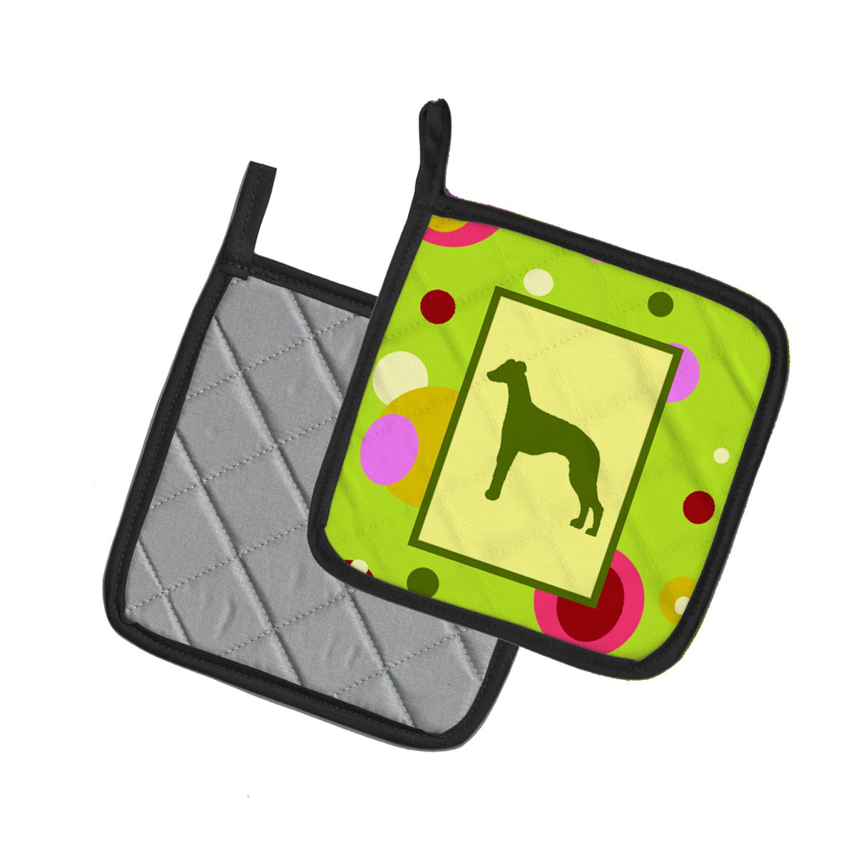 Whippet Pot Holder Set of 2 Heat Resistant Quilted Hot Pads 7.5 x 7.5 Inch, Insulated Kitchen Trivets for Cooking & Baking