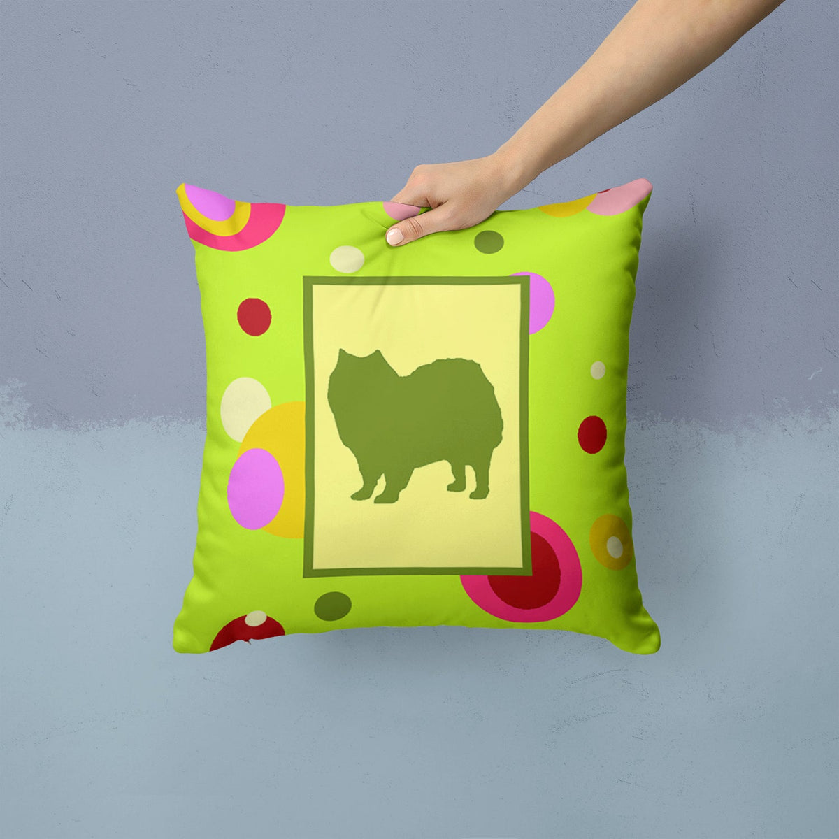 American Eskimo Decorative Throw Pillow 14x14 Indoor Outdoor Accent Cushion, Fabric Cover with Insert for Sofa, Bed, Porch & Living Room