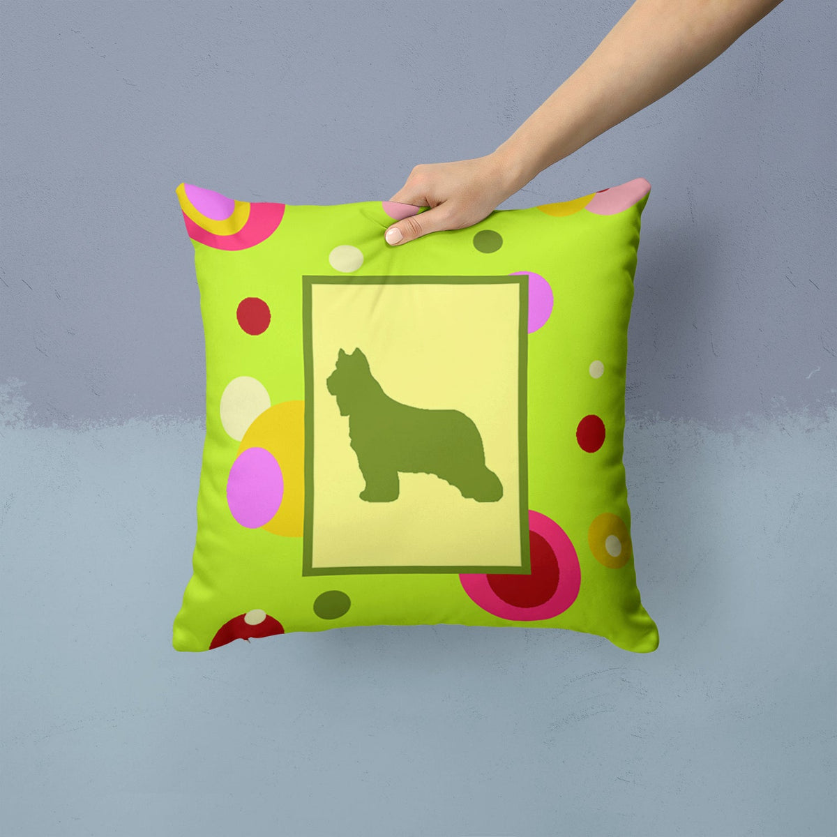 Briard Decorative Throw Pillow 14x14 Indoor Outdoor Accent Cushion, Fabric Cover with Insert for Sofa, Bed, Porch & Living Room