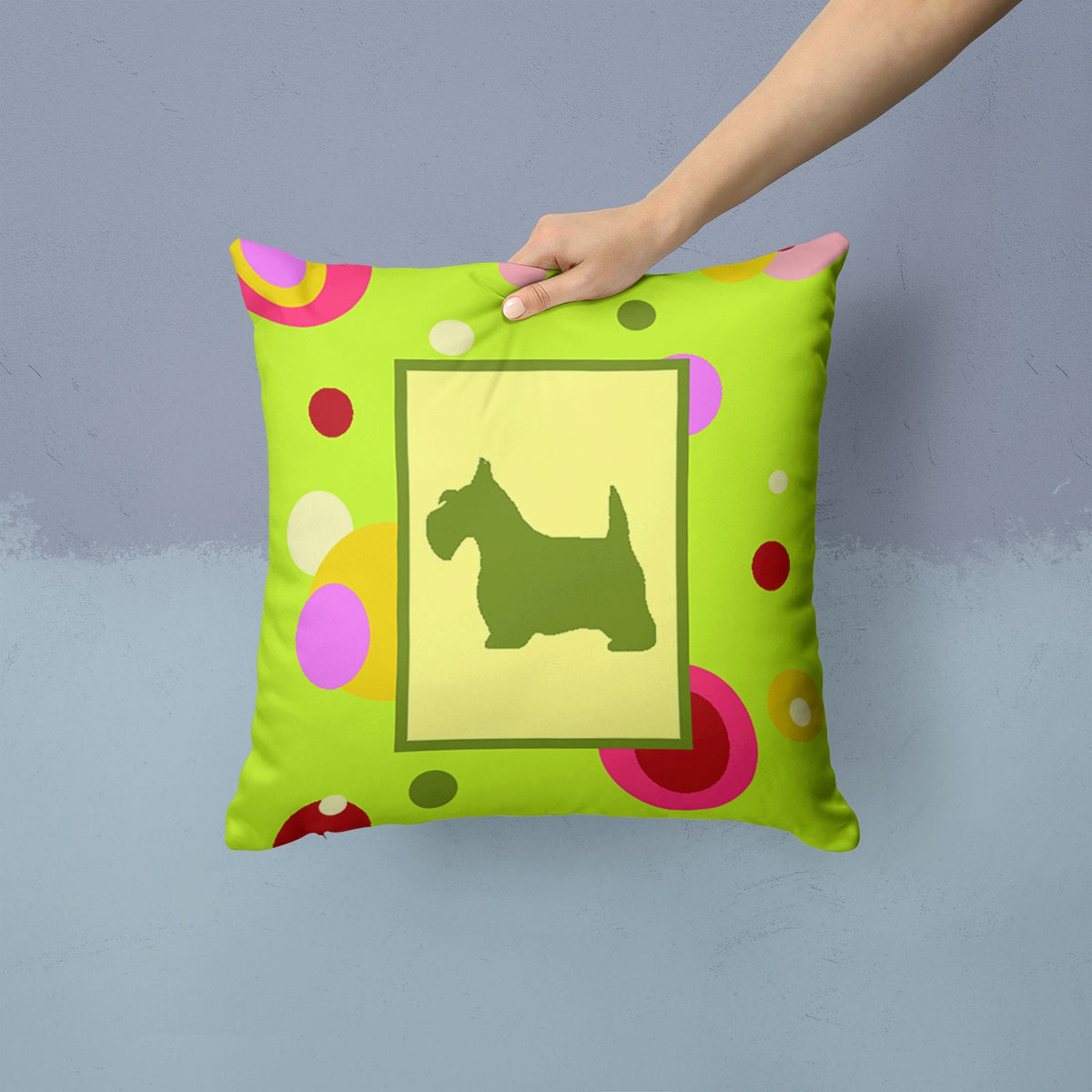 Scottish Terrier Decorative Throw Pillow 14x14 Indoor Outdoor Accent Cushion, Fabric Cover with Insert for Sofa, Bed, Porch & Living Room