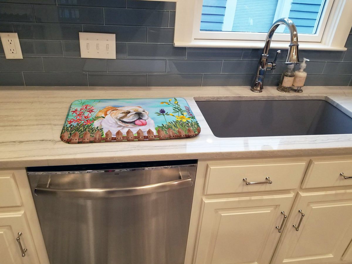English Bulldog Spring Dish Drying Mat Absorbent Dish Drying Mat Pad for Kitchen Counter Dish Drainer Mat for Countertop, 14 x 21", Multicolor