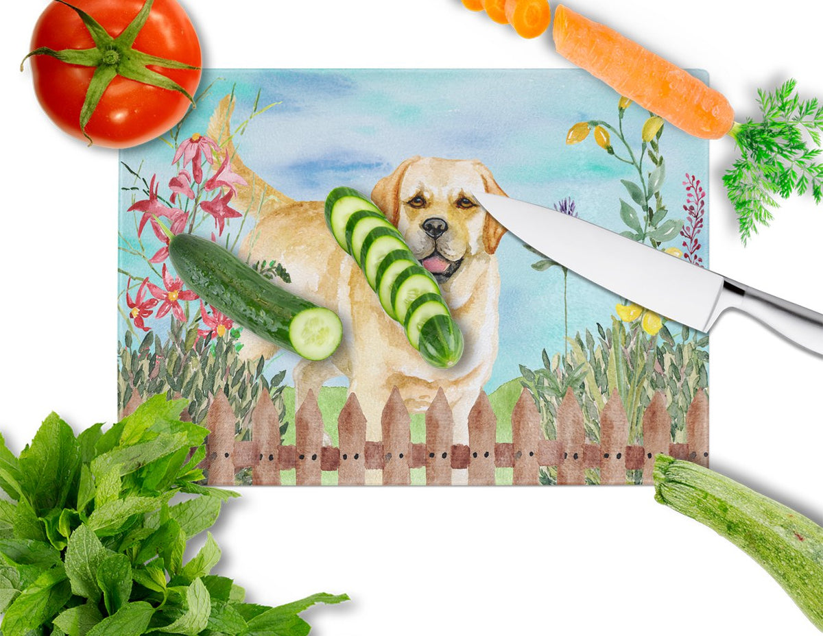 Golden Retriever Spring Cutting Board Tempered Glass Kitchen Cutting Surface, Heat Resistant Chopping, Non-Slip Feet, Food Prep & Serving