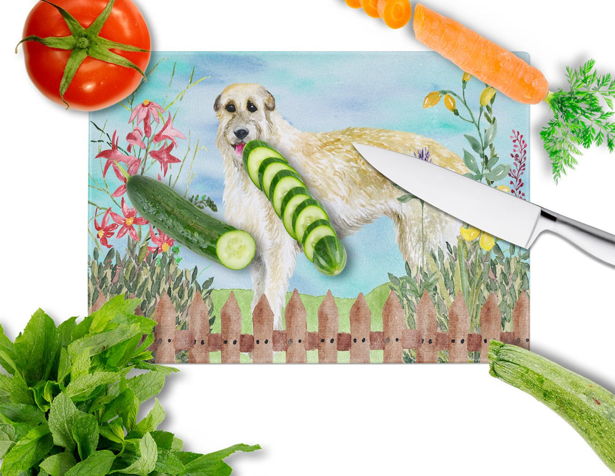 Irish Wolfhound Spring Cutting Board Tempered Glass Kitchen Cutting Surface, Heat Resistant Chopping, Non-Slip Feet, Food Prep & Serving