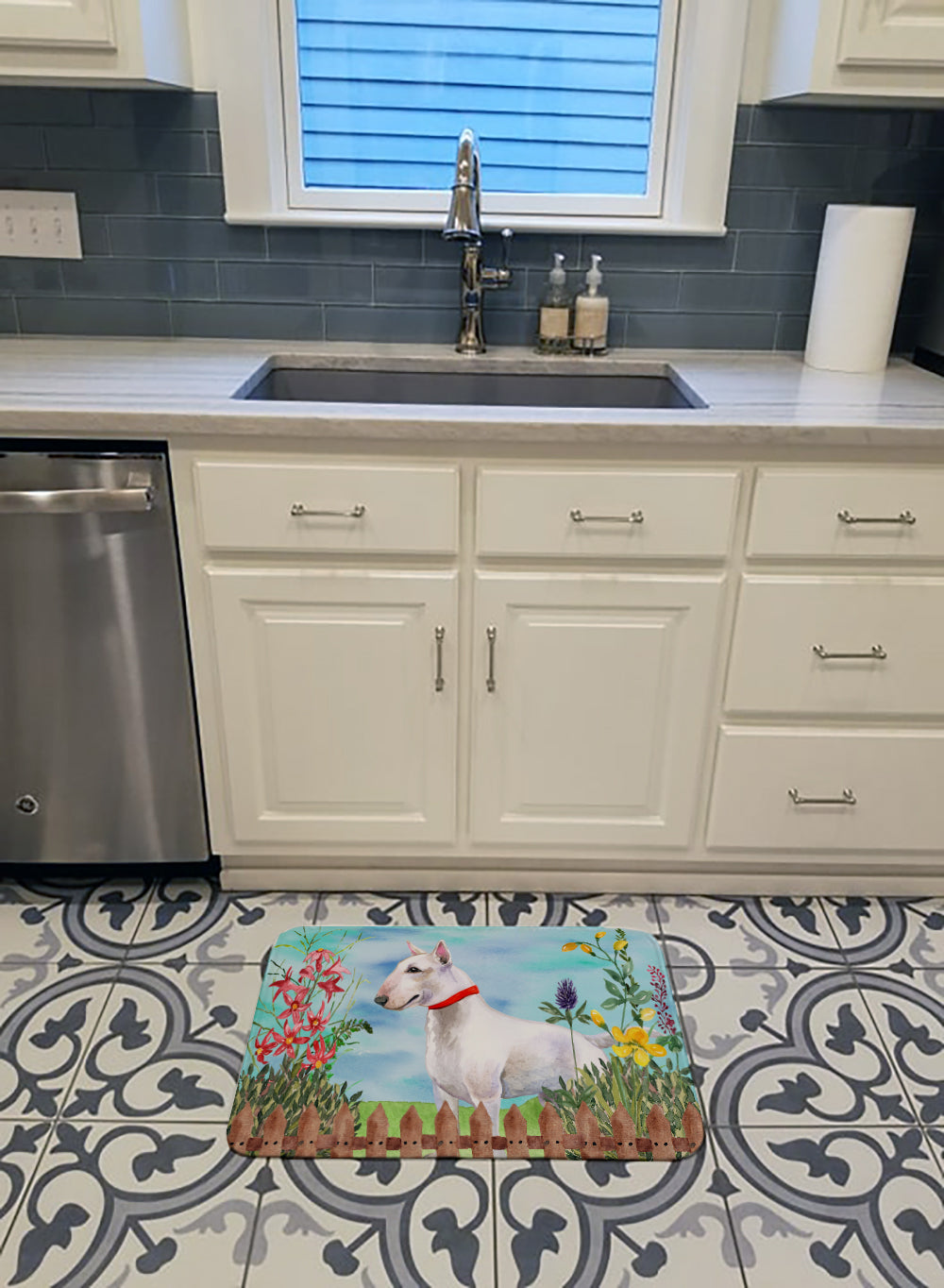Bull Terrier Spring Memory Foam Kitchen Mat Machine Washable Anti-Fatigue Cushion Comfort Bath or Kitchen Rug