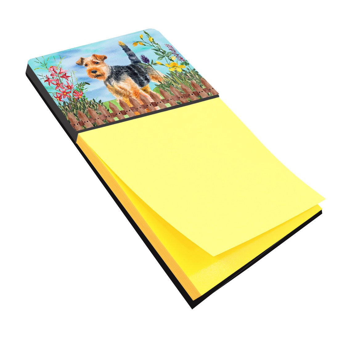 Welsh Terrier Spring Watercolor Sticky Note Holder Refillable Dispenser Desk Accessory 3x3 Pad Gift