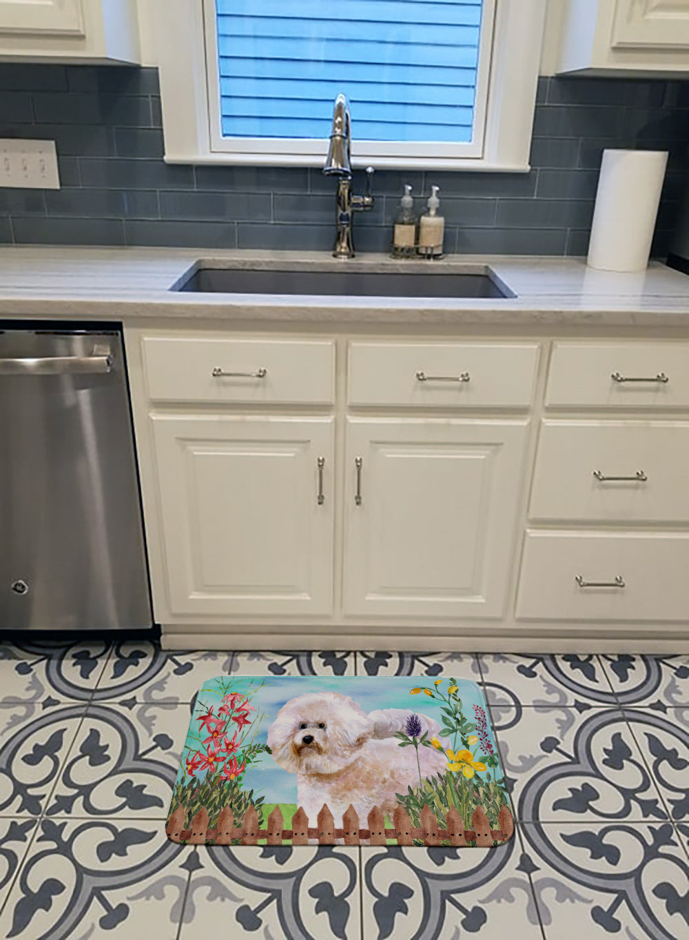 Bichon Frise #2 Spring Memory Foam Kitchen Mat Machine Washable Anti-Fatigue Cushion Comfort Bath or Kitchen Rug