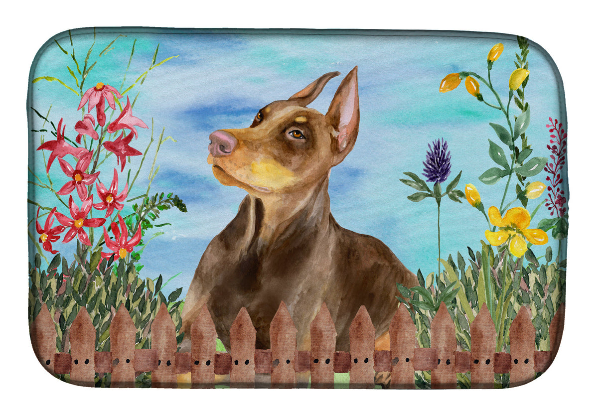 Doberman Pinscher Spring Dish Drying Mat Absorbent Dish Drying Mat Pad for Kitchen Counter Dish Drainer Mat for Countertop, 14 x 21", Multicolor