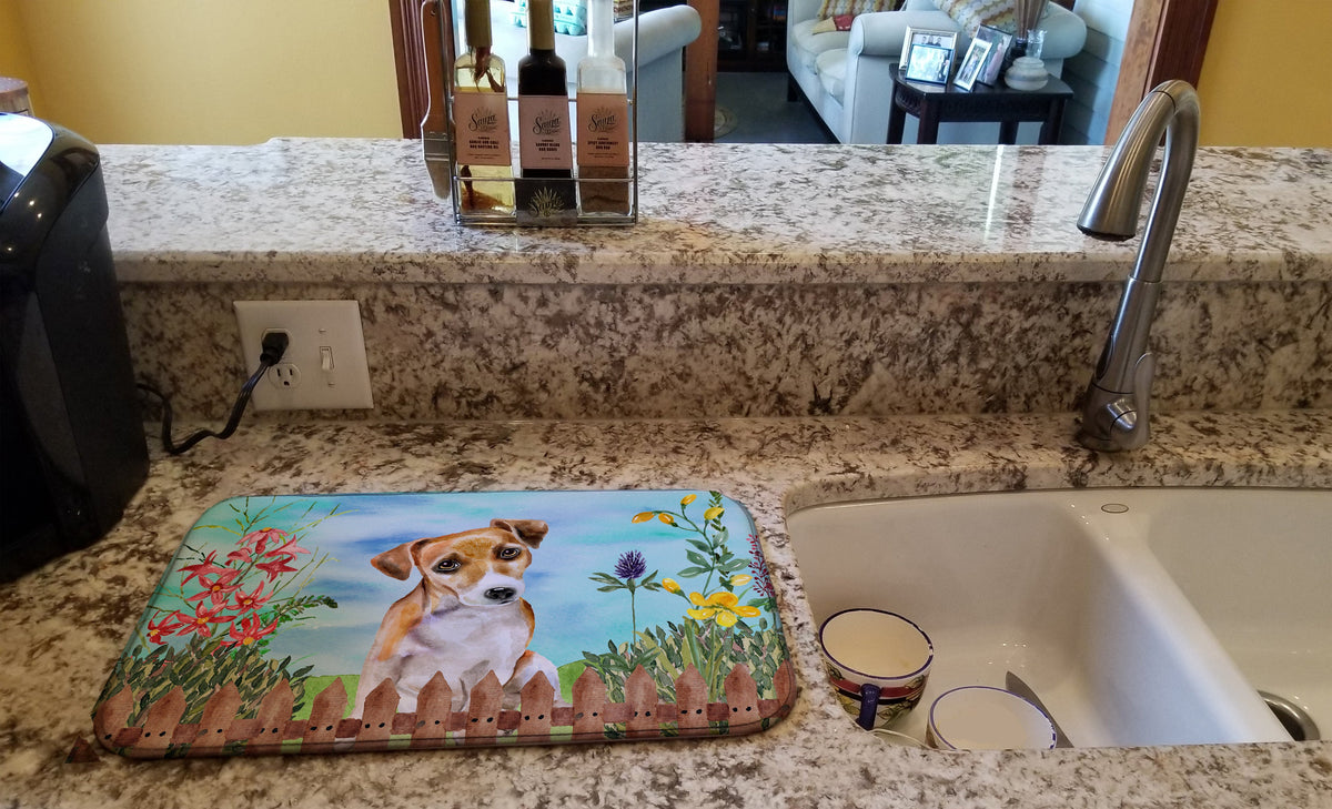 Jack Russell Terrier #2 Spring Dish Drying Mat Absorbent Dish Drying Mat Pad for Kitchen Counter Dish Drainer Mat for Countertop, 14 x 21", Multicolor