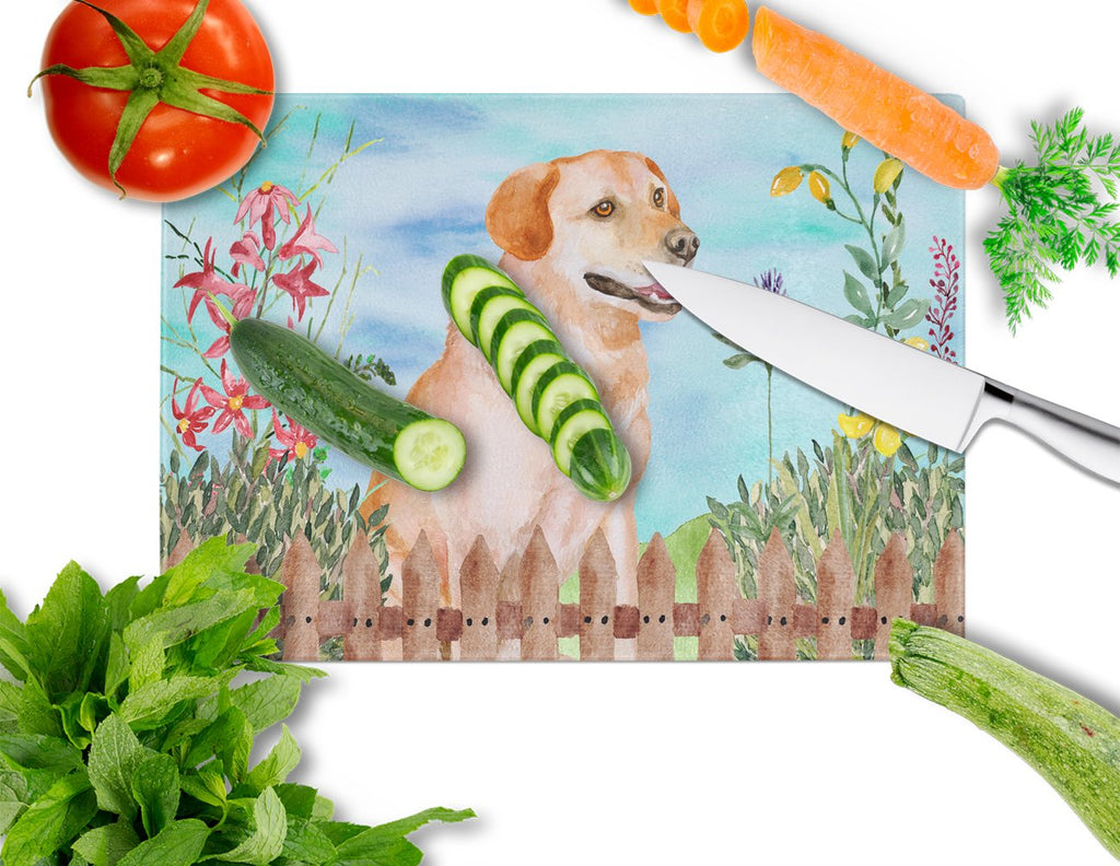 Labrador Retriever Spring Cutting Board Tempered Glass Kitchen Cutting Surface, Heat Resistant Chopping, Non-Slip Feet, Food Prep & Serving