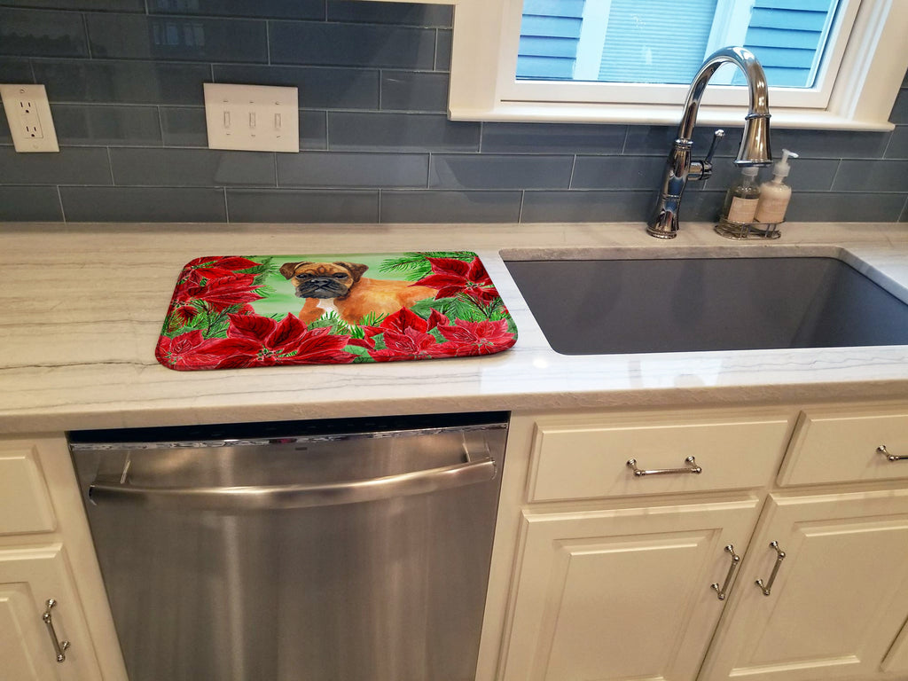 German Boxer Poinsettas Dish Drying Mat Absorbent Dish Drying Mat Pad for Kitchen Counter Dish Drainer Mat for Countertop, 14 x 21", Multicolor